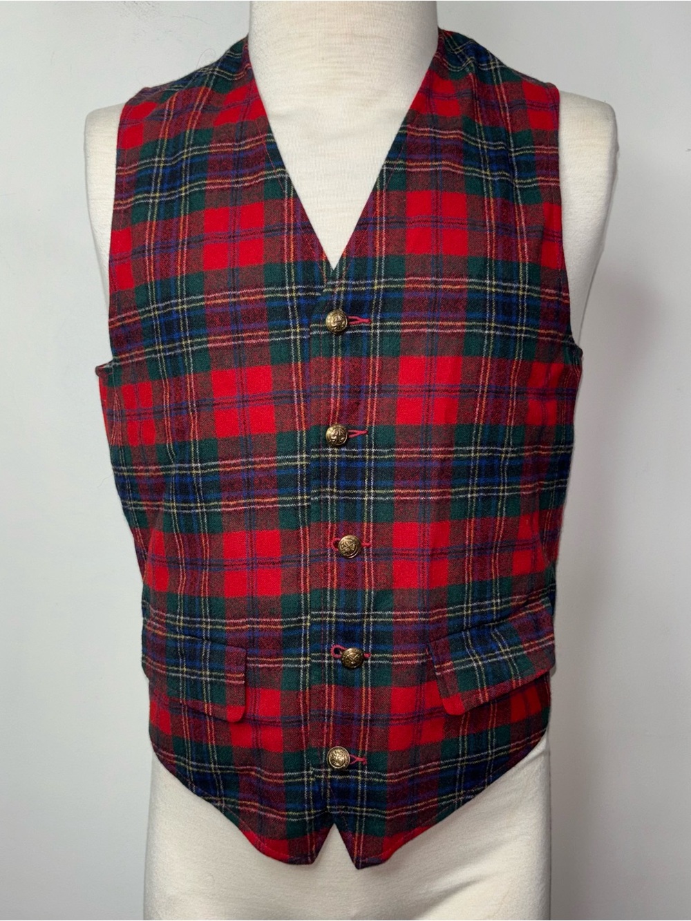 Vintage Pendleton Wool Vest Men's 40 Red Tartan Scottish Plaid Buttons Pockets